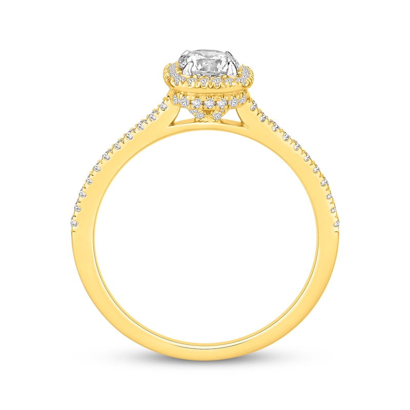 Main Image 3 of Lab-Grown Diamonds Round-Cut Cushion Frame Engagement Ring 3/4 ct tw 14K Two-Tone Gold