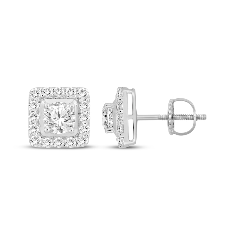 Main Image 3 of Men's KAY Lab-Grown Diamonds Round-Cut Stud Earrings 1-3/4 ct tw 10K White Gold