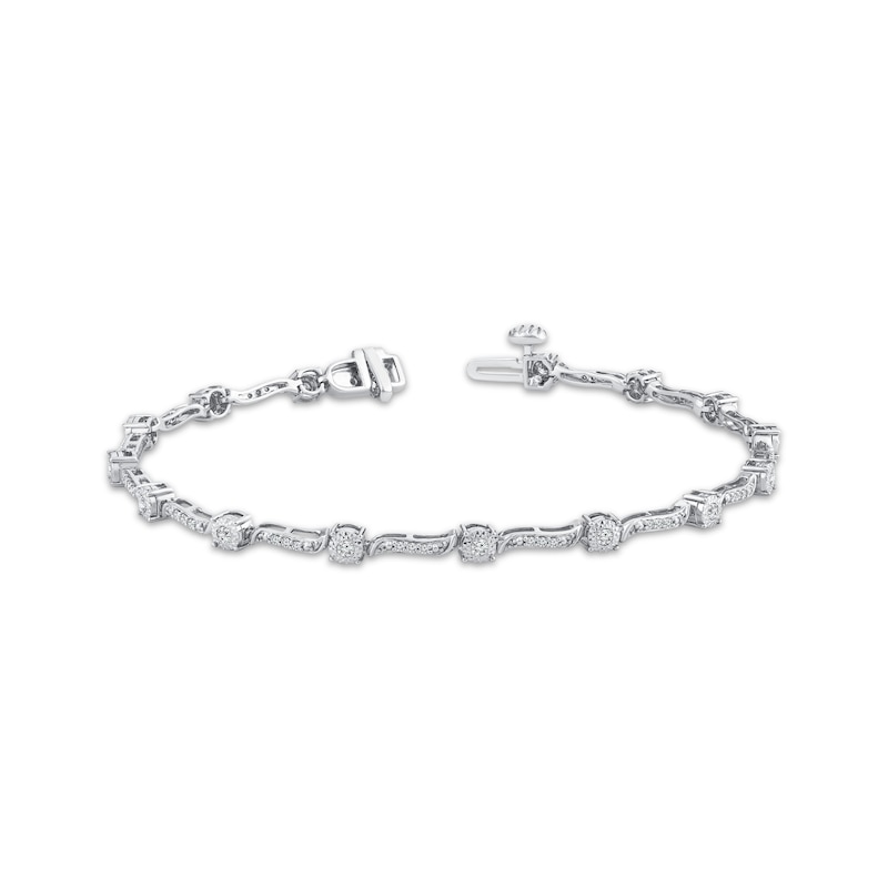 Main Image 1 of Diamond Wavy Link Bracelet 1/2 ct tw Sterling Silver 7&quot;