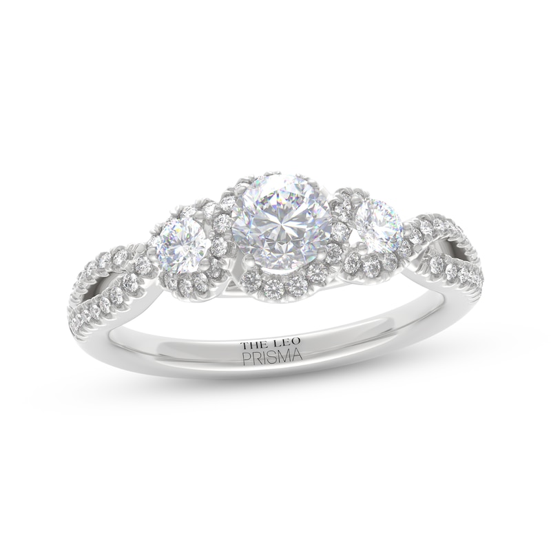 Main Image 4 of THE LEO Prisma Diamond Round-Cut Three-Stone Engagement Ring 3/4 ct tw 14K White Gold