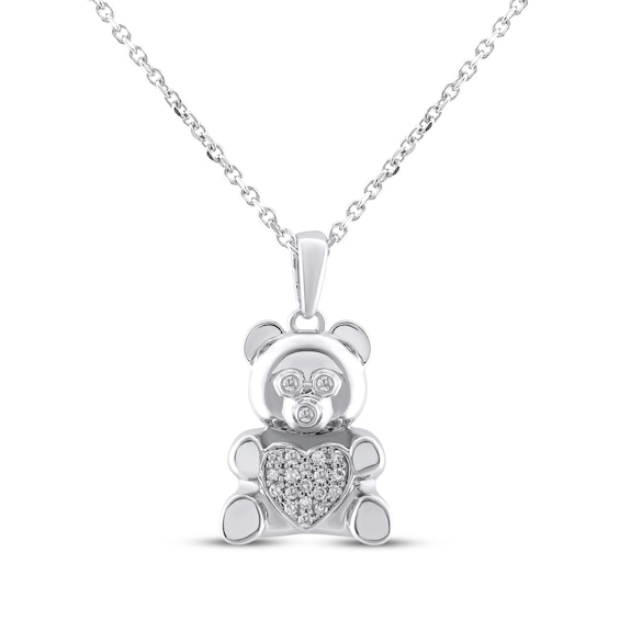 Teddy Bear Jewelry Collection Honoring St. Jude Diamond Heart Necklace 1/15 ct tw Sterling Silver 18"
