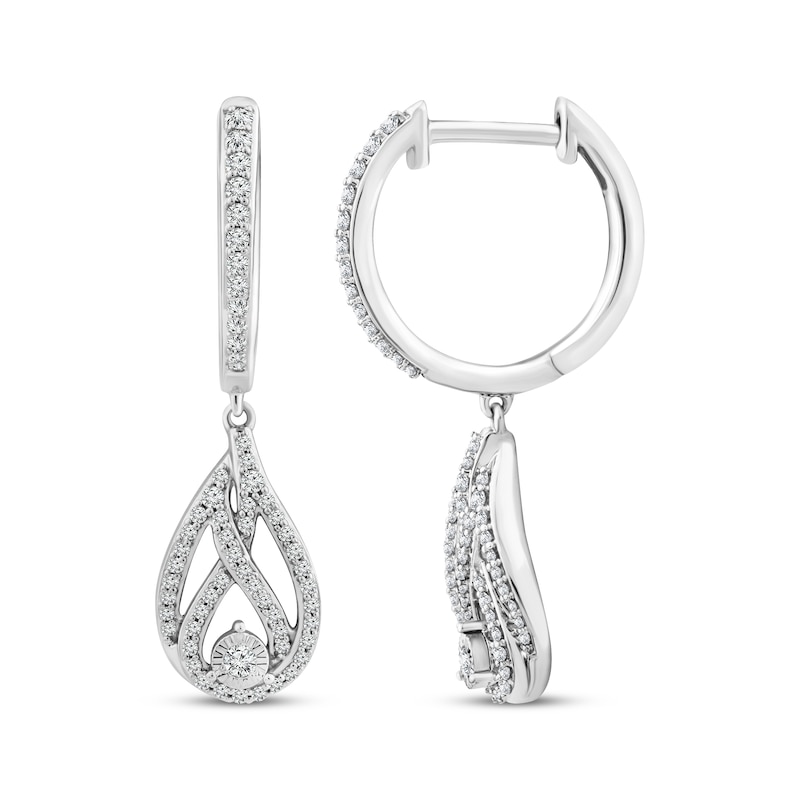 Main Image 1 of Love Ignited Diamond Flame Dangle Hoop Earrings 1/3 ct tw 10K White Gold