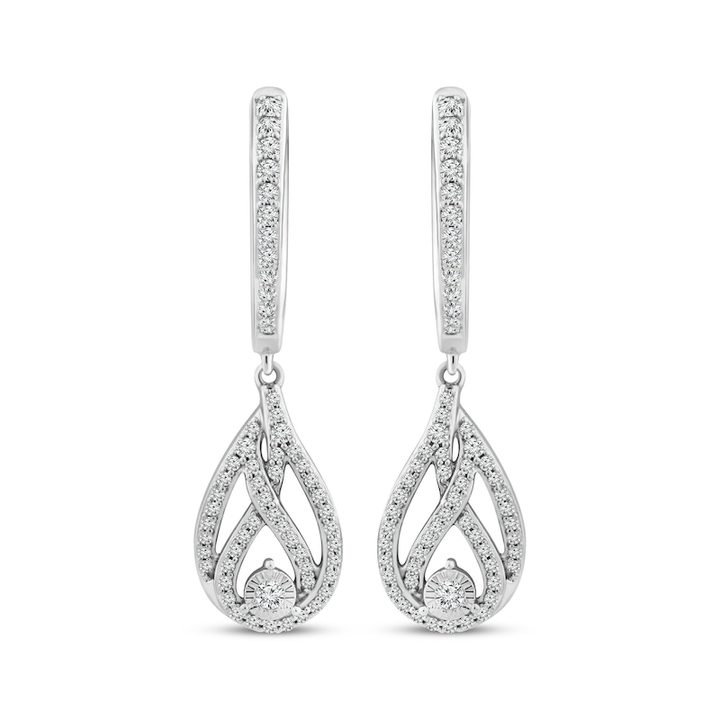 Love Ignited Diamond Flame Dangle Hoop Earrings 1/3 ct tw 10K White Gold