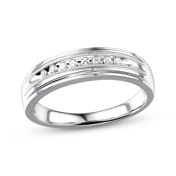 Now + Forever Men's Diamond Milgrain Wedding Ring 1/10 ct tw 10K White Gold