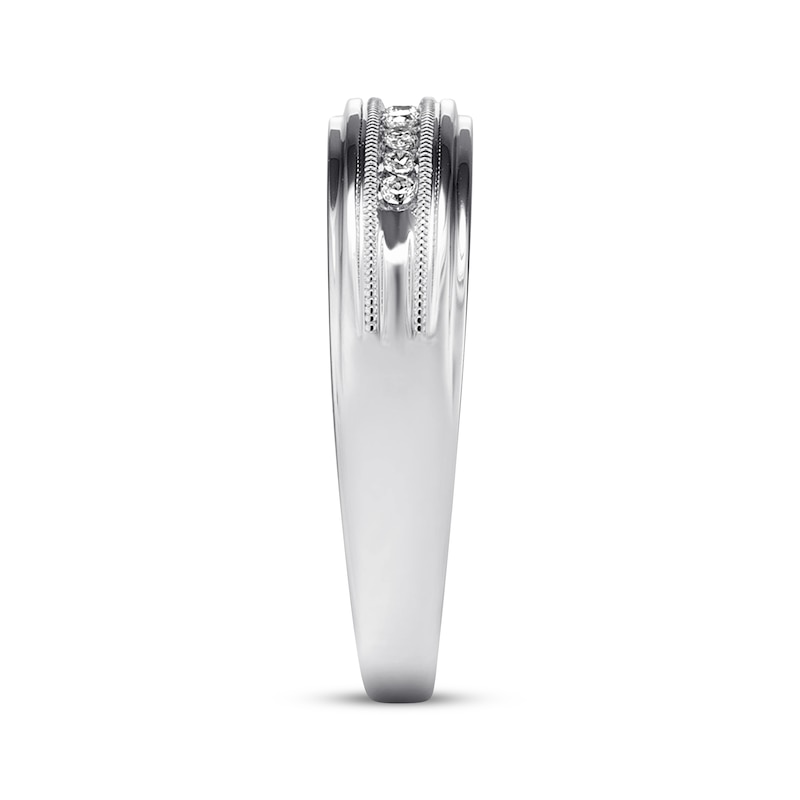 Main Image 2 of Now + Forever Men's Diamond Milgrain Wedding Ring 1/10 ct tw 10K White Gold