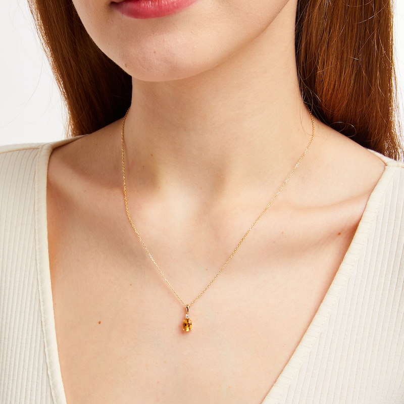 Main Image 3 of Oval-Cut Citrine & Diamond Necklace 1/20 ct tw 10K Yellow Gold