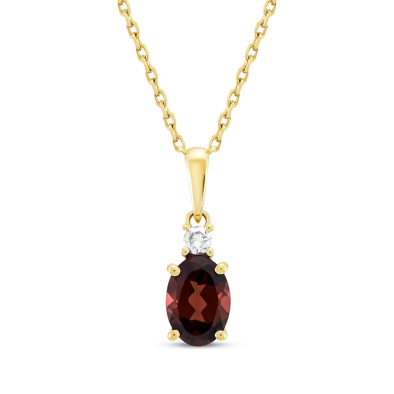 Main Image 1 of Oval-Cut Garnet & Diamond Necklace 1/20 ct tw 10K Yellow Gold