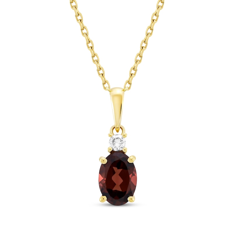 Oval-Cut Garnet & Diamond Necklace 1/20 ct tw 10K Yellow Gold