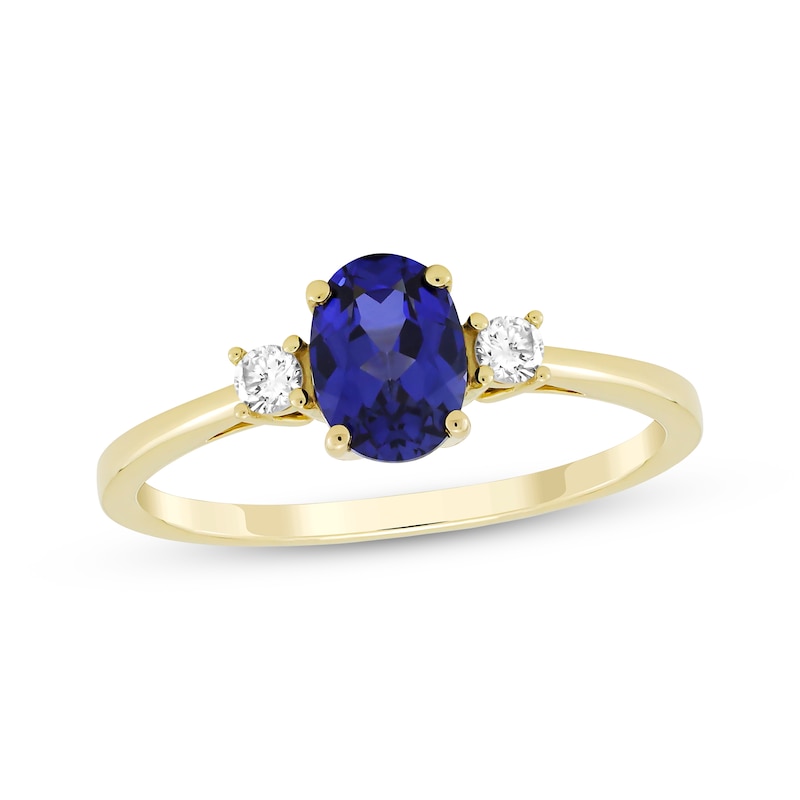 Oval-Cut Blue Lab-Created Sapphire & Diamond Ring 1/10 ct tw 10K Yellow ...