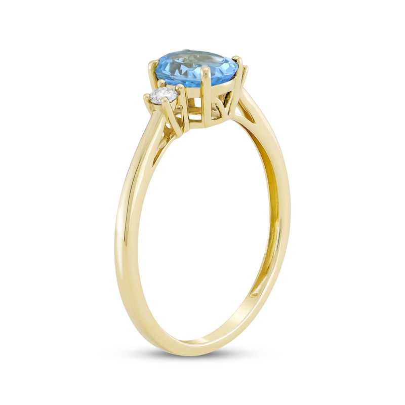 Main Image 2 of Oval-Cut Swiss Blue Topaz & Diamond Ring 1/10 ct tw 10K Yellow Gold