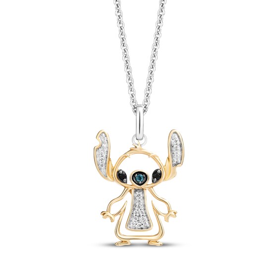 Disney Treasures Lilo & Stitch London Blue Topaz & Diamond Necklace 1/15 ct tw Sterling Silver & 10K Yellow Gold 19"