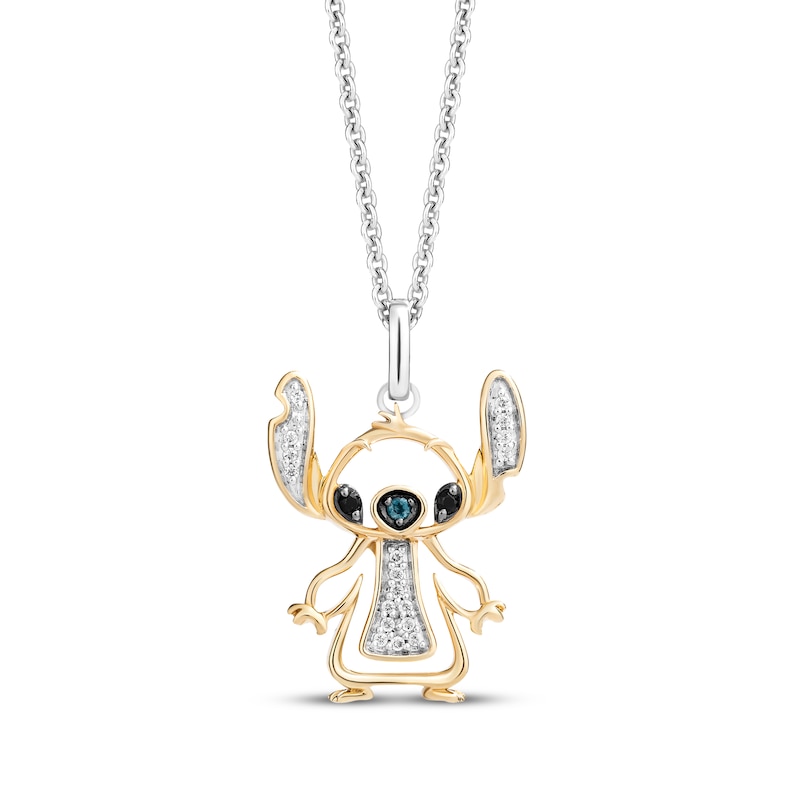 Disney Treasures Lilo & Stitch London Blue Topaz & Diamond Necklace 1/15 ct tw Sterling Silver & 10K Yellow Gold 19"