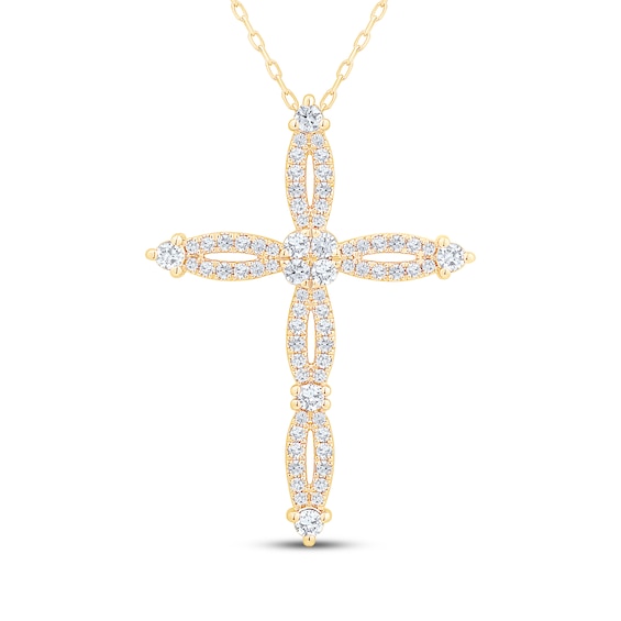 Diamond Cross Necklace 3/4 ct tw 14K Yellow Gold 18"