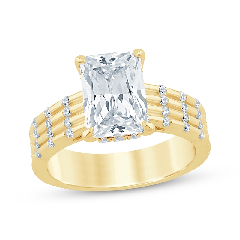 Main Image 1 of Now + Forever Lab-Grown Diamonds Radiant-Cut Hidden Halo Engagement Ring 3-1/4 ct tw 14K Yellow Gold