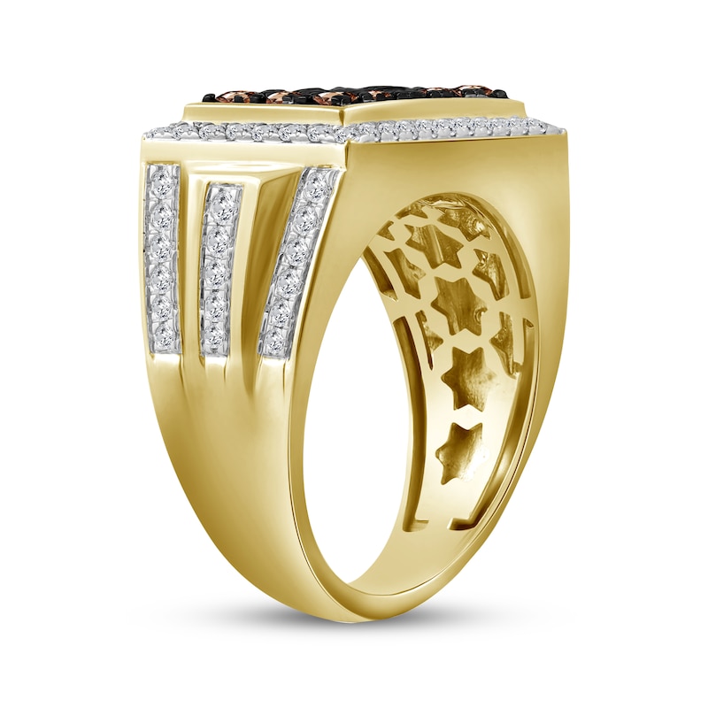Main Image 2 of Men's Brown & White Diamond Rectangle Halo Ring 2 ct tw 10K Yellow Gold