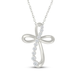 Diamond Loop Cross Necklace 1/5 ct tw 10K White Gold 18"