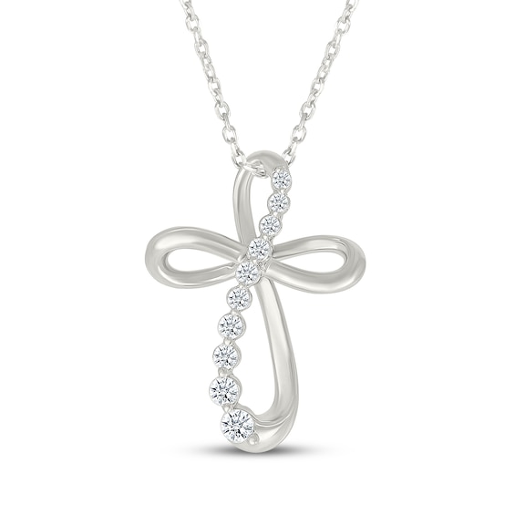 Diamond Loop Cross Necklace 1/5 ct tw 10K White Gold 18"