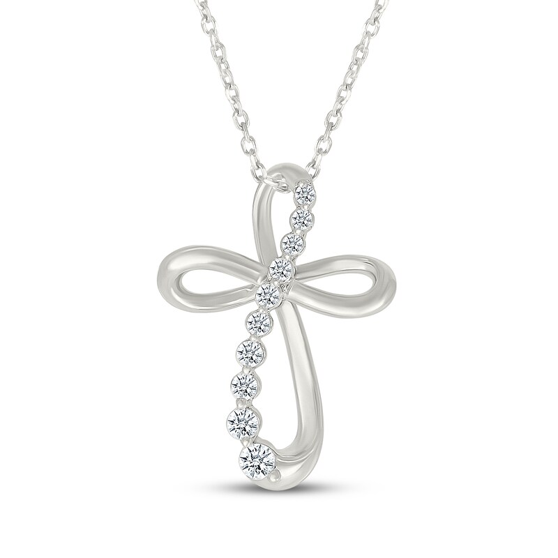 Main Image 1 of Diamond Loop Cross Necklace 1/5 ct tw 10K White Gold 18"