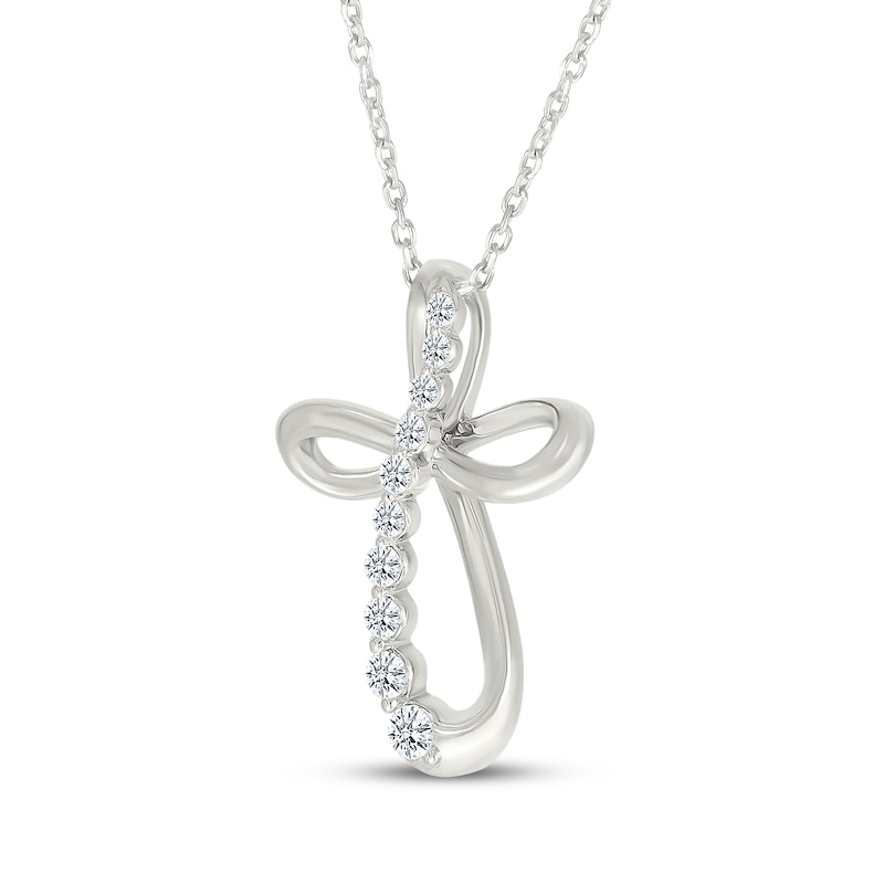 Main Image 2 of Diamond Loop Cross Necklace 1/5 ct tw 10K White Gold 18"