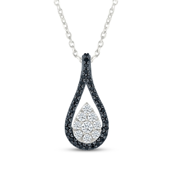 Black & White Multi-Diamond Teardrop Necklace 1/3 ct tw Sterling Silver 18"