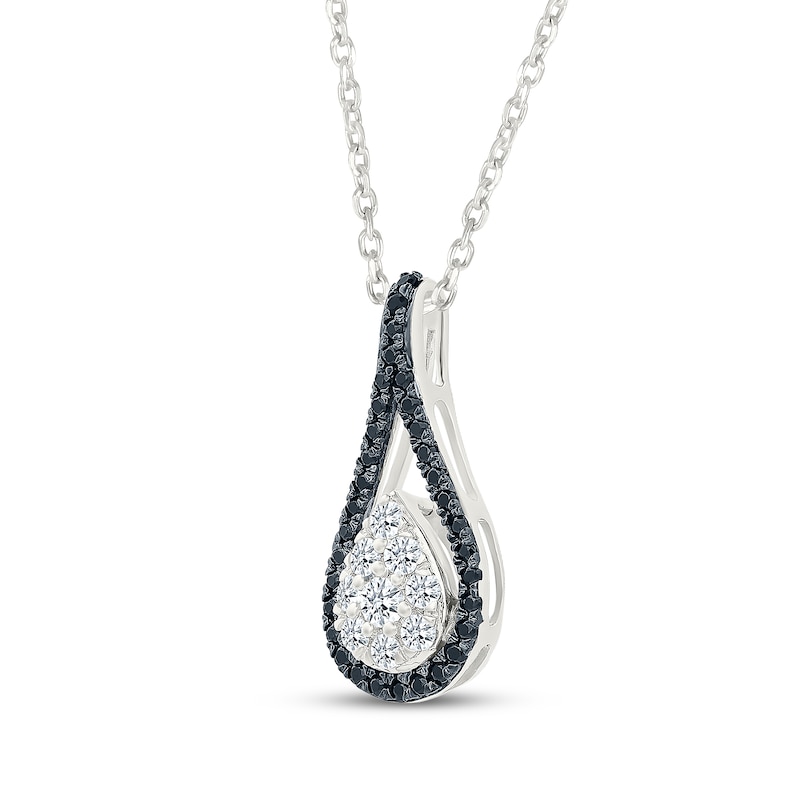 Main Image 2 of Black & White Multi-Diamond Teardrop Necklace 1/3 ct tw Sterling Silver 18"