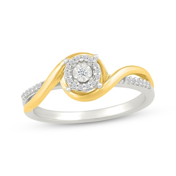 Diamond Bypass Swirl Promise Ring 1/8 ct tw Sterling Silver & 10K Yellow Gold
