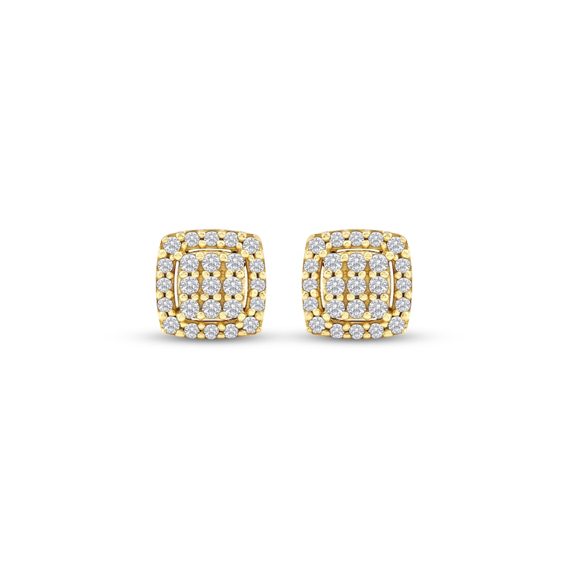 Main Image 2 of Multi-Diamond Cushion Halo Stud Earrings 1/5 ct tw 10K Yellow Gold