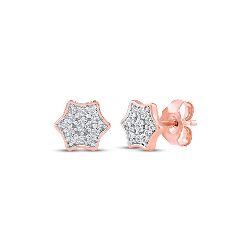 Main Image 1 of Multi-Diamond Curved Hexagon Stud Earrings 1/6 ct tw 10K Rose Gold