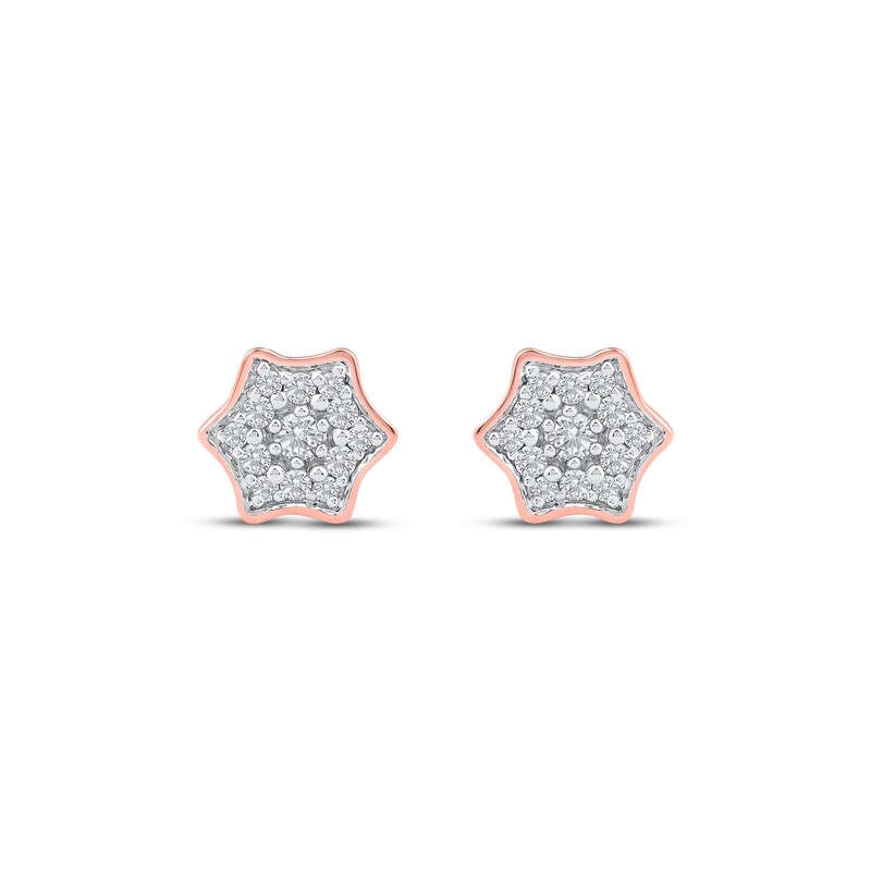 Main Image 2 of Multi-Diamond Curved Hexagon Stud Earrings 1/6 ct tw 10K Rose Gold