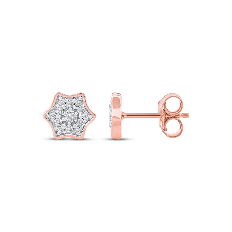 Main Image 3 of Multi-Diamond Curved Hexagon Stud Earrings 1/6 ct tw 10K Rose Gold