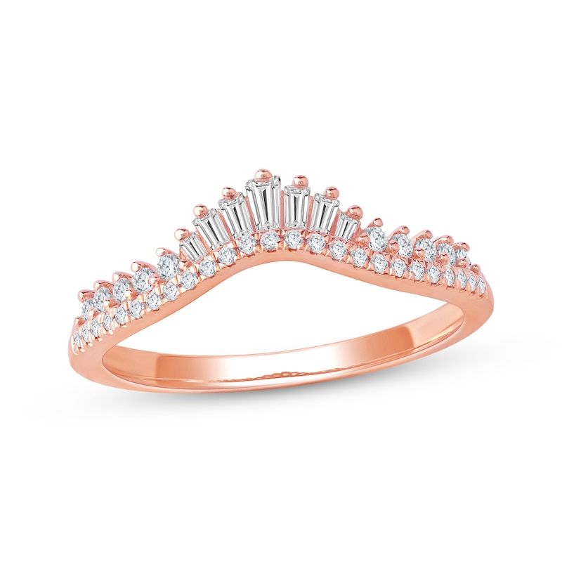 Main Image 1 of Now + Forever Baguette & Round-Cut Diamond Contour Wedding Band 1/3 ct tw 14K Rose Gold