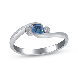 Blue & White Diamond Three-Stone Promise Ring 1/3 ct tw Sterling Silver