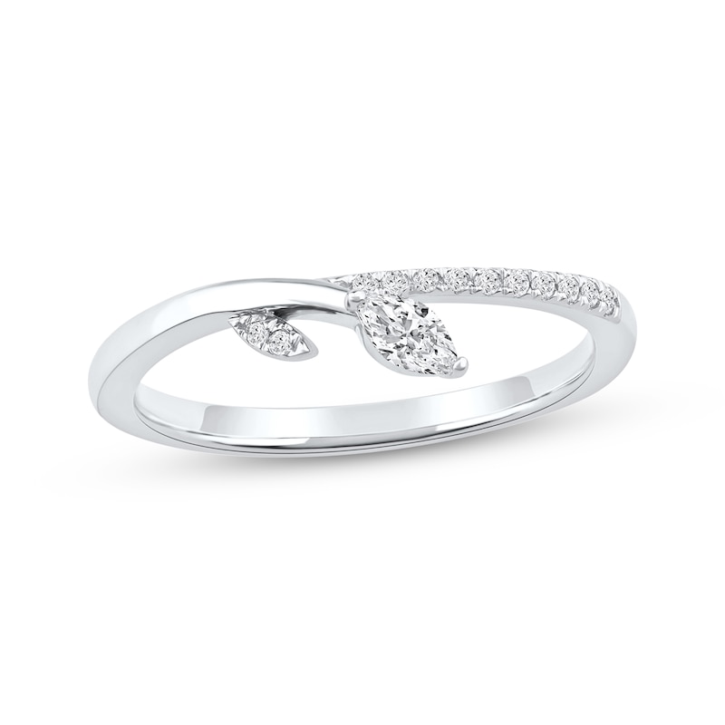 Main Image 1 of Now + Forever Marquise & Round-Cut Diamond Leaf Anniversary Ring 1/6 ct tw 10K White Gold