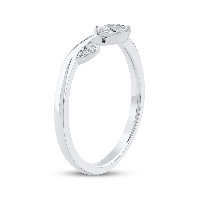 Main Image 2 of Now + Forever Marquise & Round-Cut Diamond Leaf Anniversary Ring 1/6 ct tw 10K White Gold