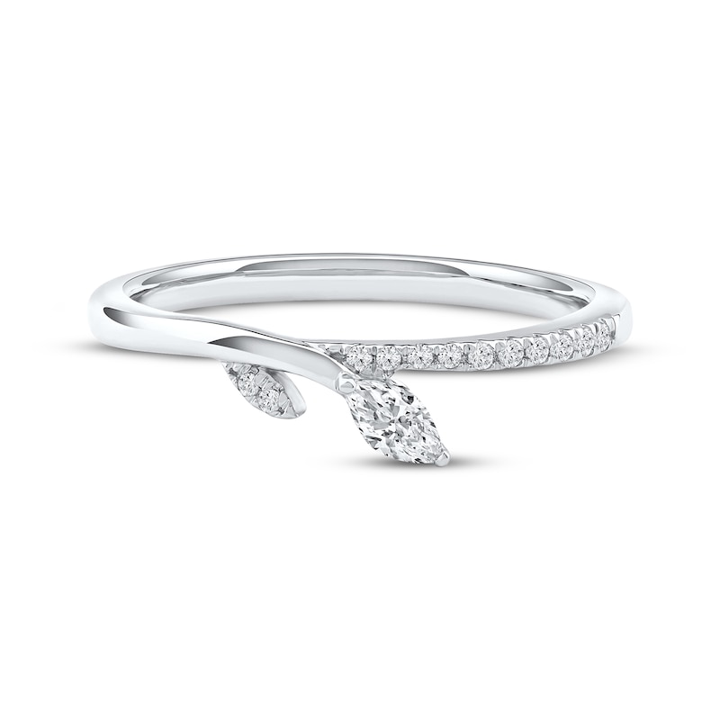 Main Image 3 of Now + Forever Marquise & Round-Cut Diamond Leaf Anniversary Ring 1/6 ct tw 10K White Gold