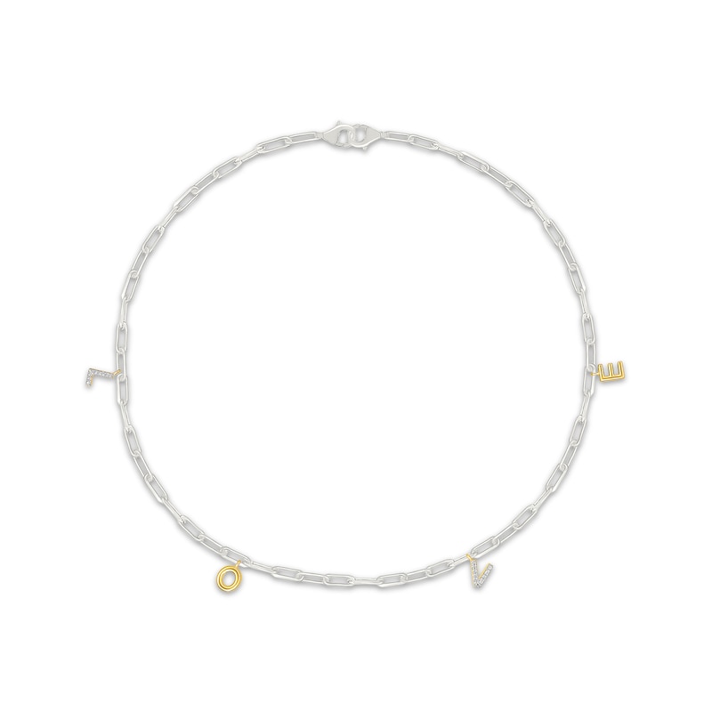 Main Image 1 of Sneaker Bling Diamond Accent &quot;Love&quot; Heel Chain Sterling Silver & 10K Yellow Gold