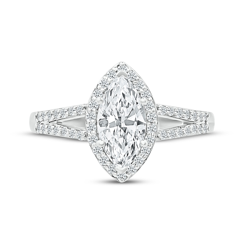 Main Image 4 of Marquise-Cut White Lab-Created Sapphire Halo Ring Sterling Silver