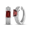 Thumbnail Image 1 of Emerald-Cut Garnet & White Lab-Created Sapphire Huggie Hoop Earrings Sterling Silver