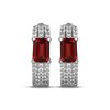 Thumbnail Image 2 of Emerald-Cut Garnet & White Lab-Created Sapphire Huggie Hoop Earrings Sterling Silver