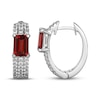 Thumbnail Image 3 of Emerald-Cut Garnet & White Lab-Created Sapphire Huggie Hoop Earrings Sterling Silver