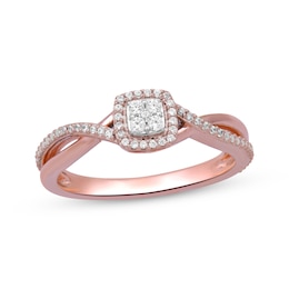 Multi-Diamond Cushion Halo Promise Ring 1/6 ct tw 10K Rose Gold