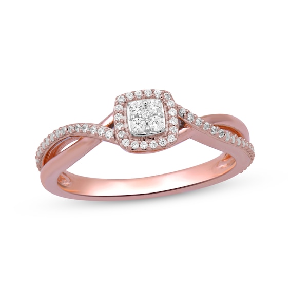 Multi-Diamond Cushion Halo Promise Ring 1/6 ct tw 10K Rose Gold