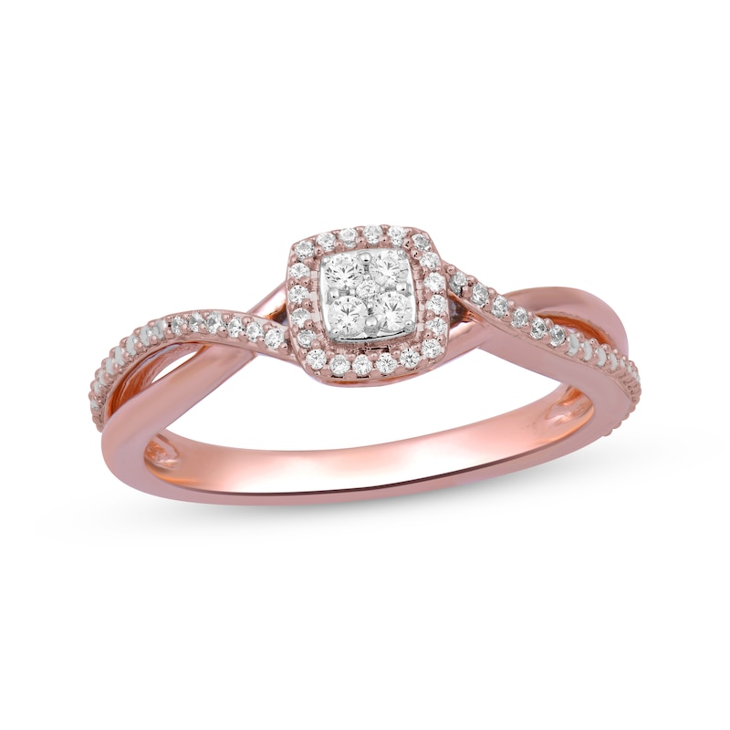 Main Image 1 of Multi-Diamond Cushion Halo Promise Ring 1/6 ct tw 10K Rose Gold