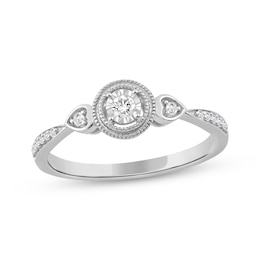 Diamond Heart Sides Promise Ring 1/10 ct tw Sterling Silver
