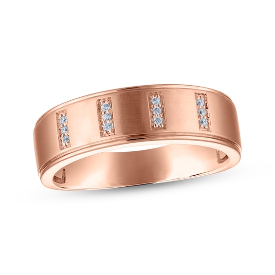 Now + Forever Men's Diamond Trios Wedding Band 1/20 ct tw 10K Rose Gold