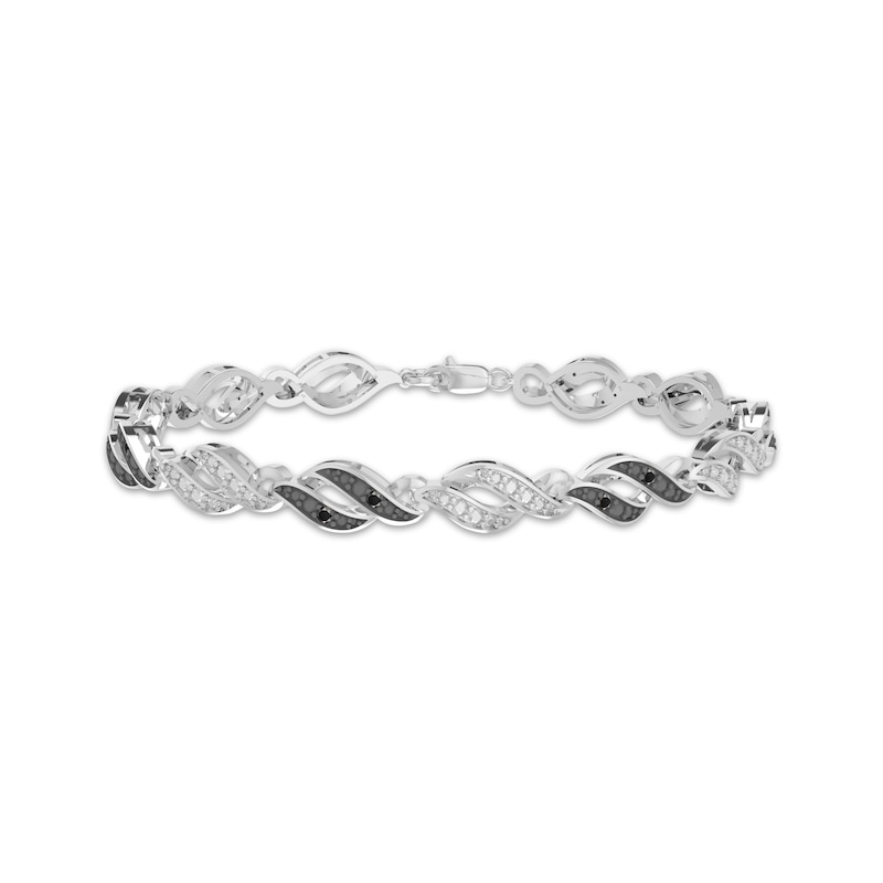 Main Image 1 of Black & White Diamond Flame-Shaped Link Bracelet 1/10 ct tw Sterling Silver 7.25&quot;