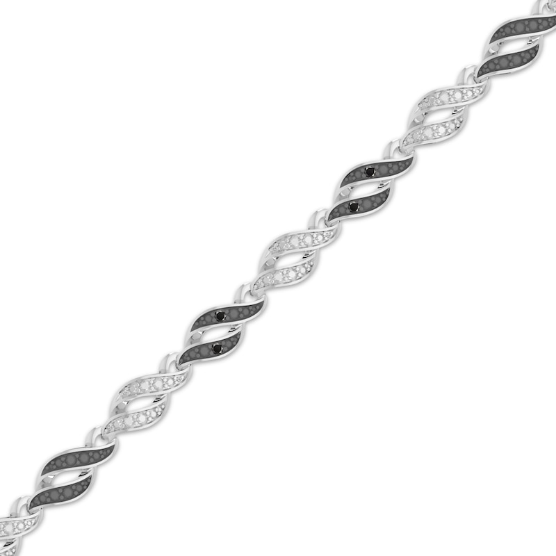 Main Image 2 of Black & White Diamond Flame-Shaped Link Bracelet 1/10 ct tw Sterling Silver 7.25&quot;