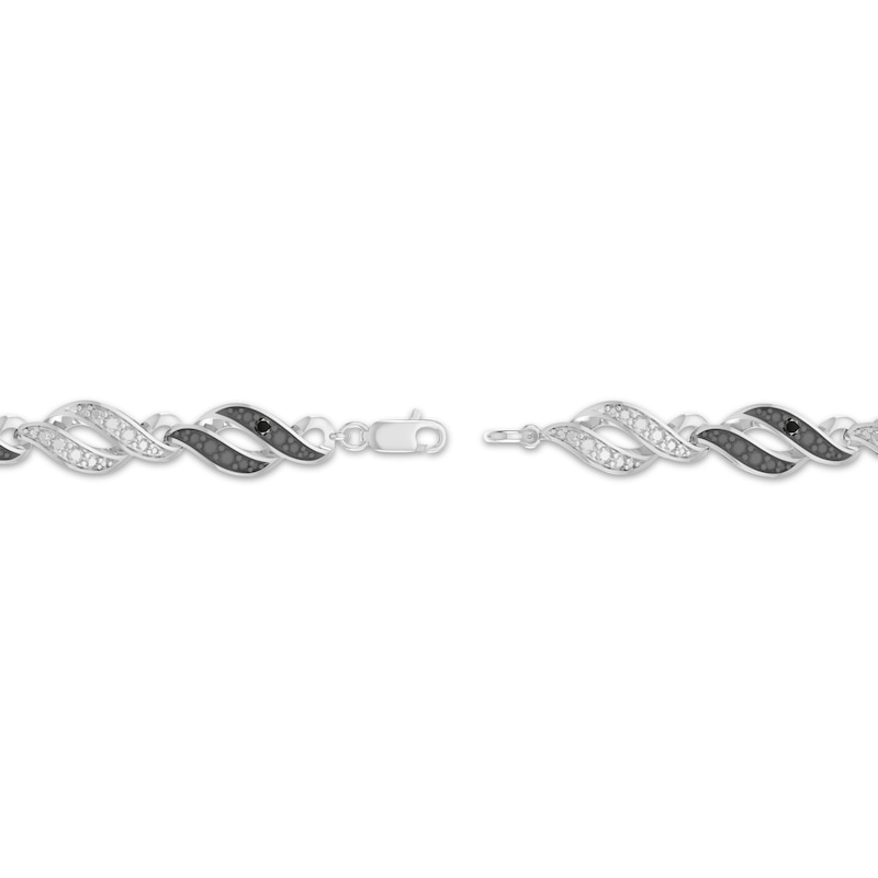Main Image 3 of Black & White Diamond Flame-Shaped Link Bracelet 1/10 ct tw Sterling Silver 7.25&quot;