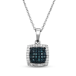 Blue & White Multi-Diamond Necklace 1/3 ct tw Sterling Silver 18"
