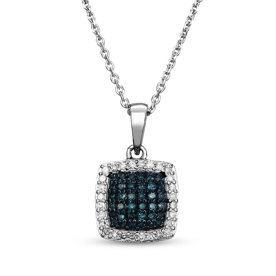 Blue & White Multi-Diamond Necklace 1/3 ct tw Sterling Silver 18"